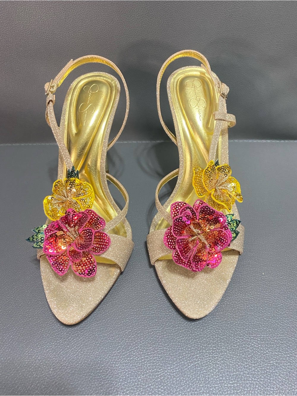 Jessica Simpson Nivory Glitter 3D Floral Embellished Dress Sandals - Picture 3 of 6